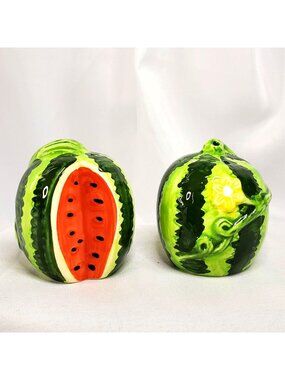 VTG Watermelon Ceramic Salt & Pepper Shakers Hand-Painted 2.75" Tall